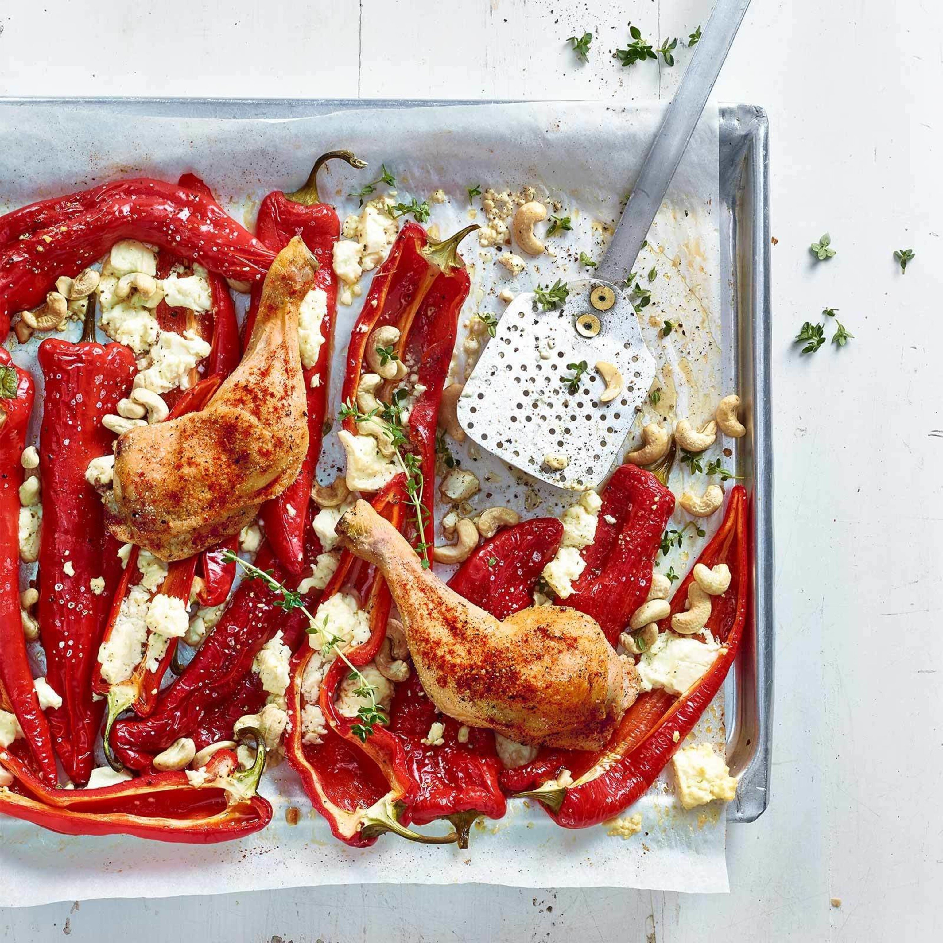Poivrons au four et cuisses de poulet