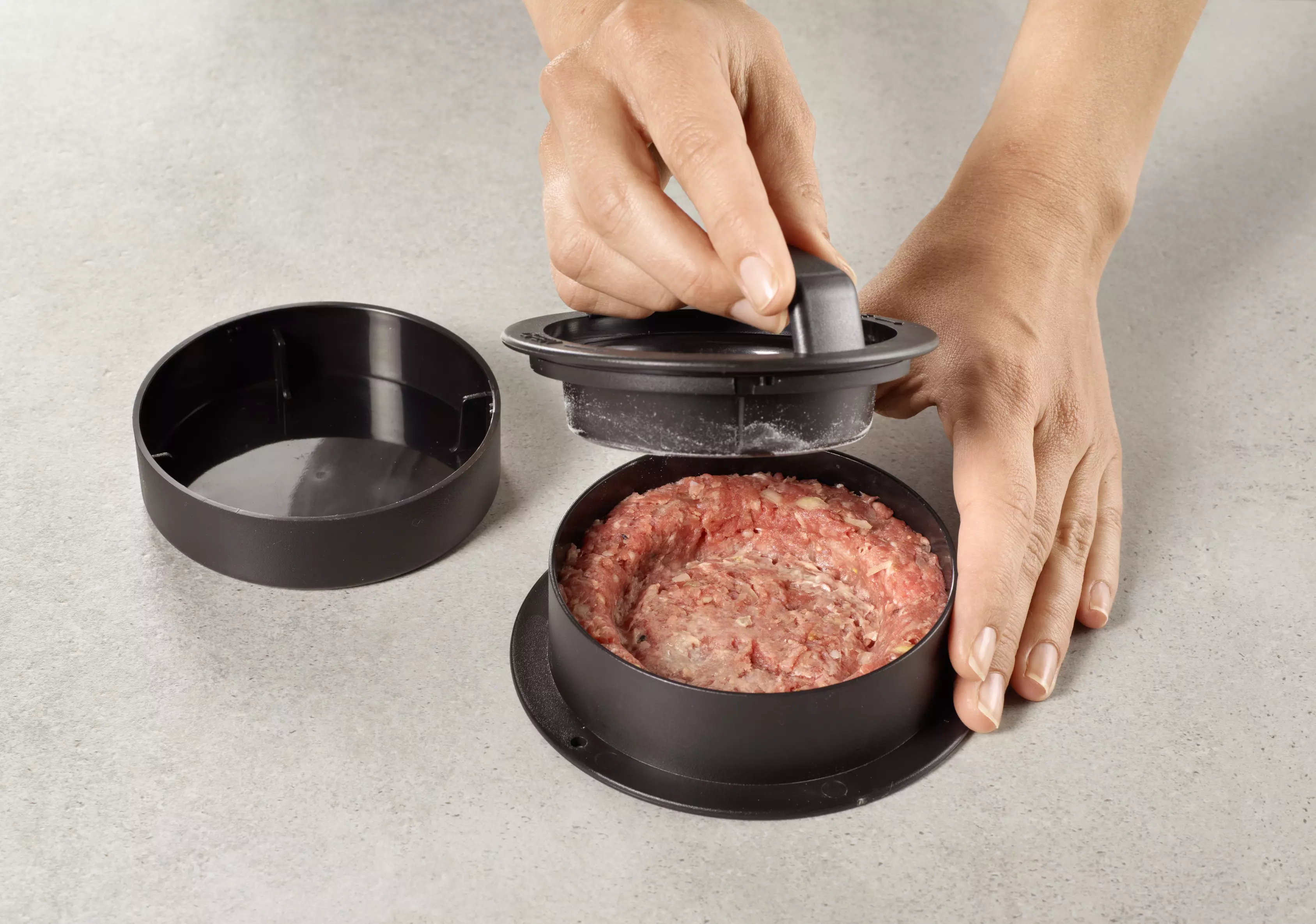 2er Set Burgerpresse 3-in-1 - Perfekte Hamburgerformer Für Drei Größen, Aus Lebensmittelechtem Kunststoff