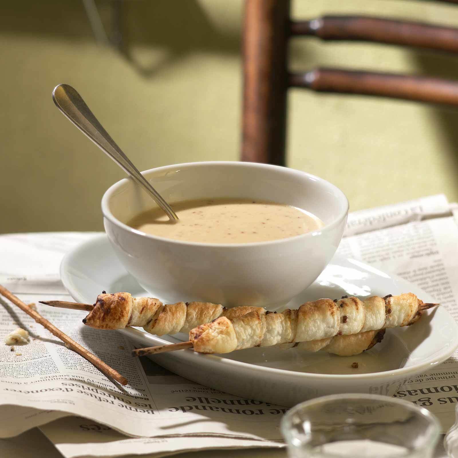Birnen-Senf-Suppe mit Knusperspiessli