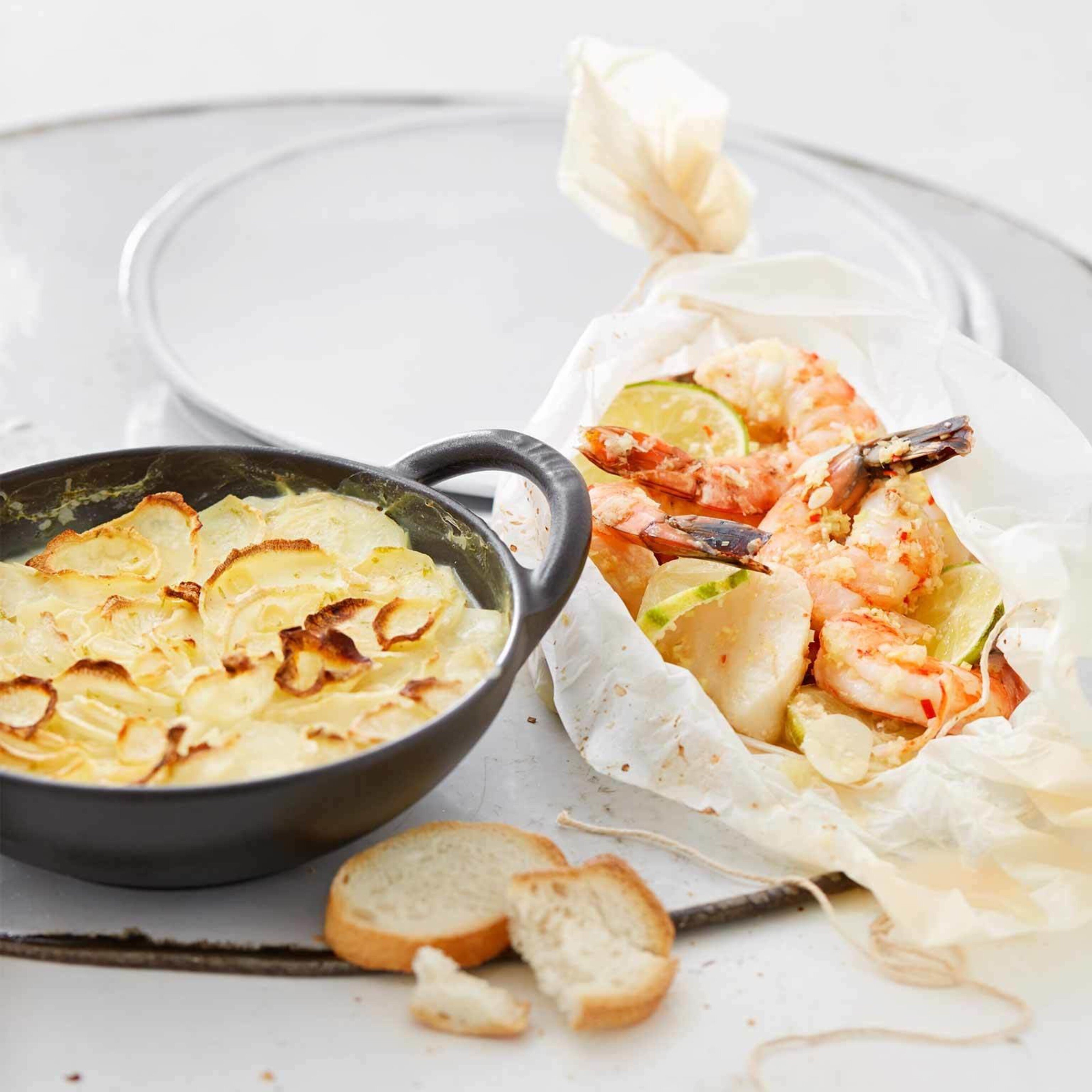 Meeresfrüchte-Päckli mit Gratin