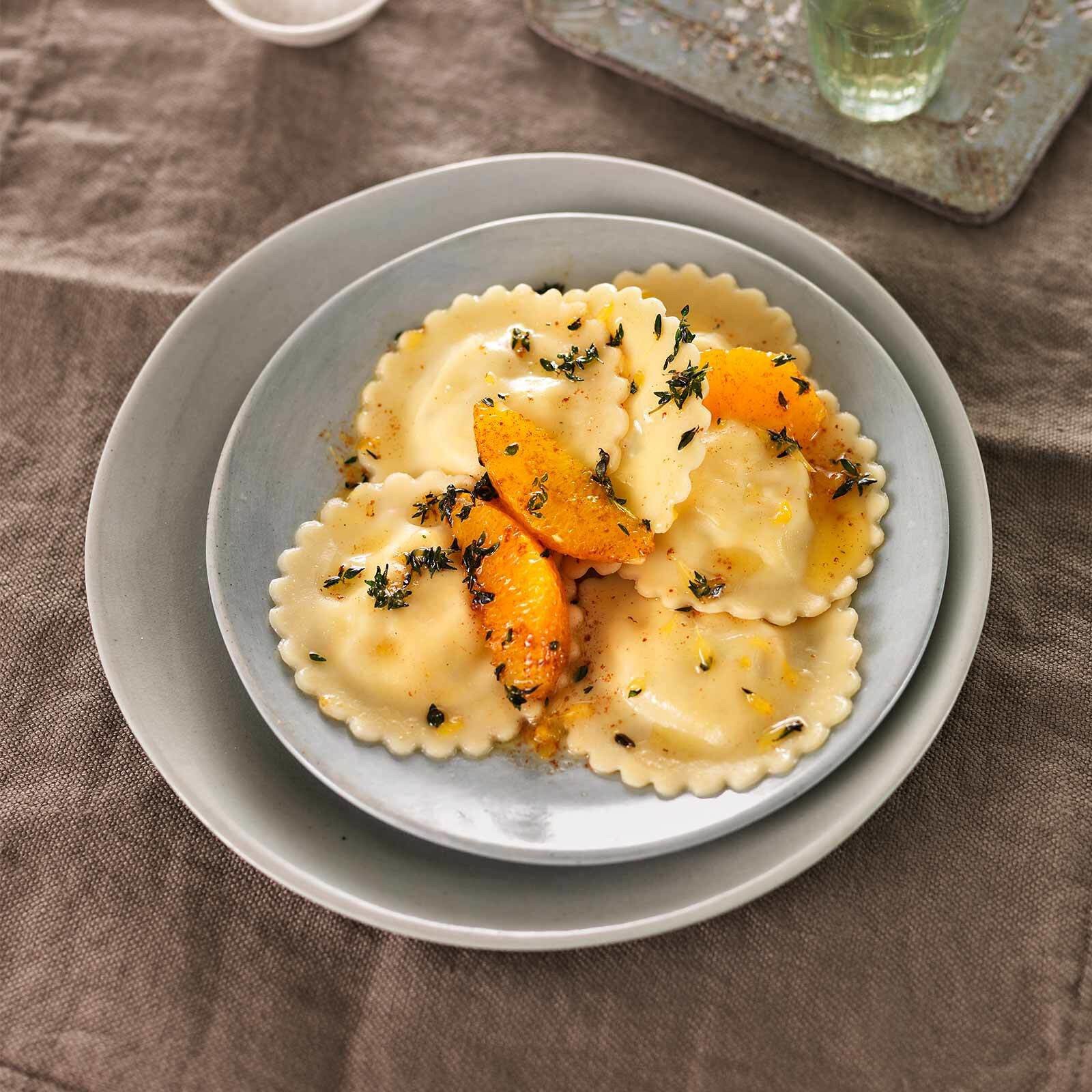 Forellenravioli mit Orangen