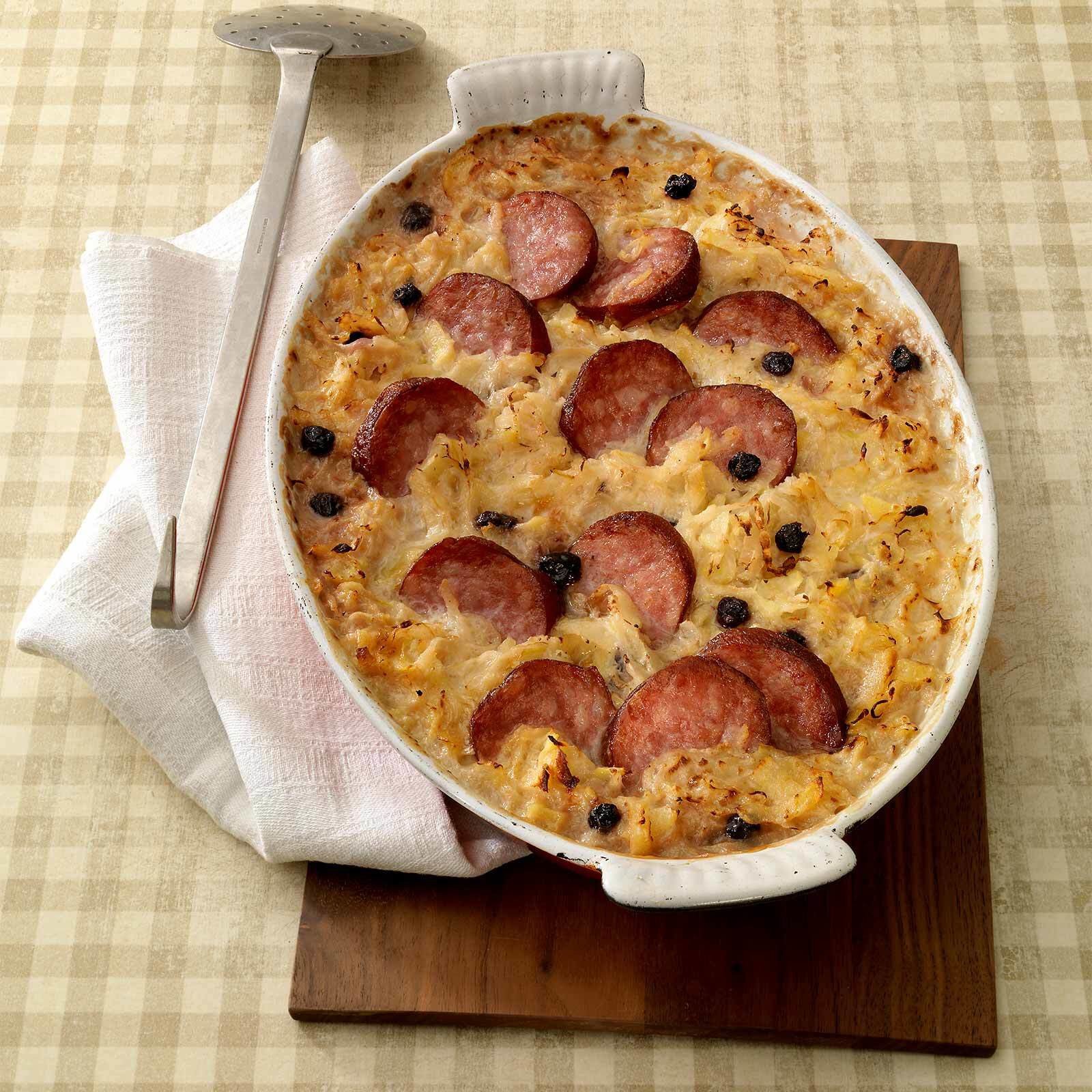 Sauerkrautgratin mit Saucisson