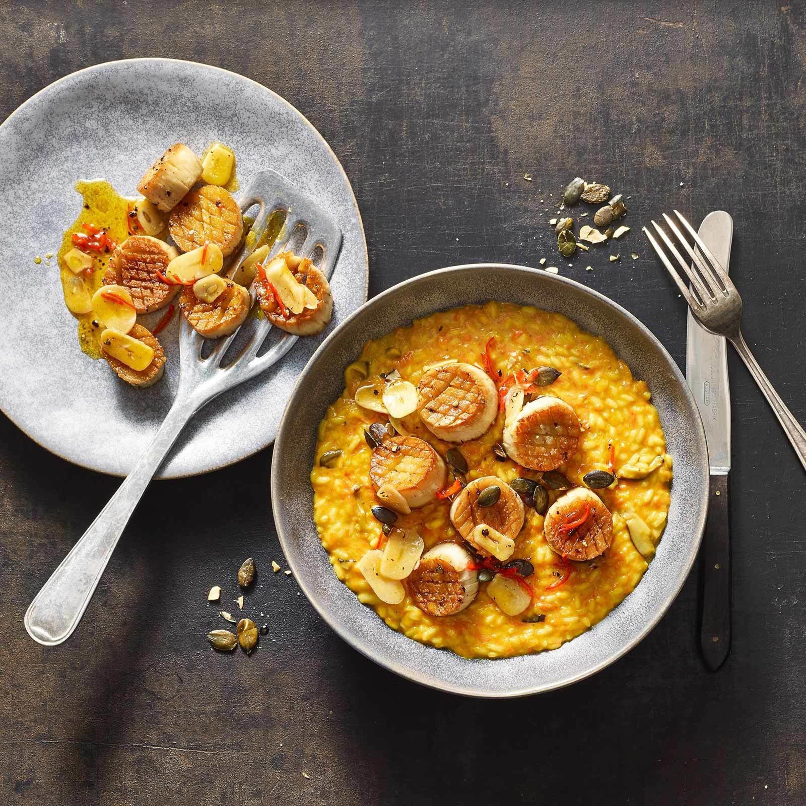 Saint-jacques de champignons et risotto