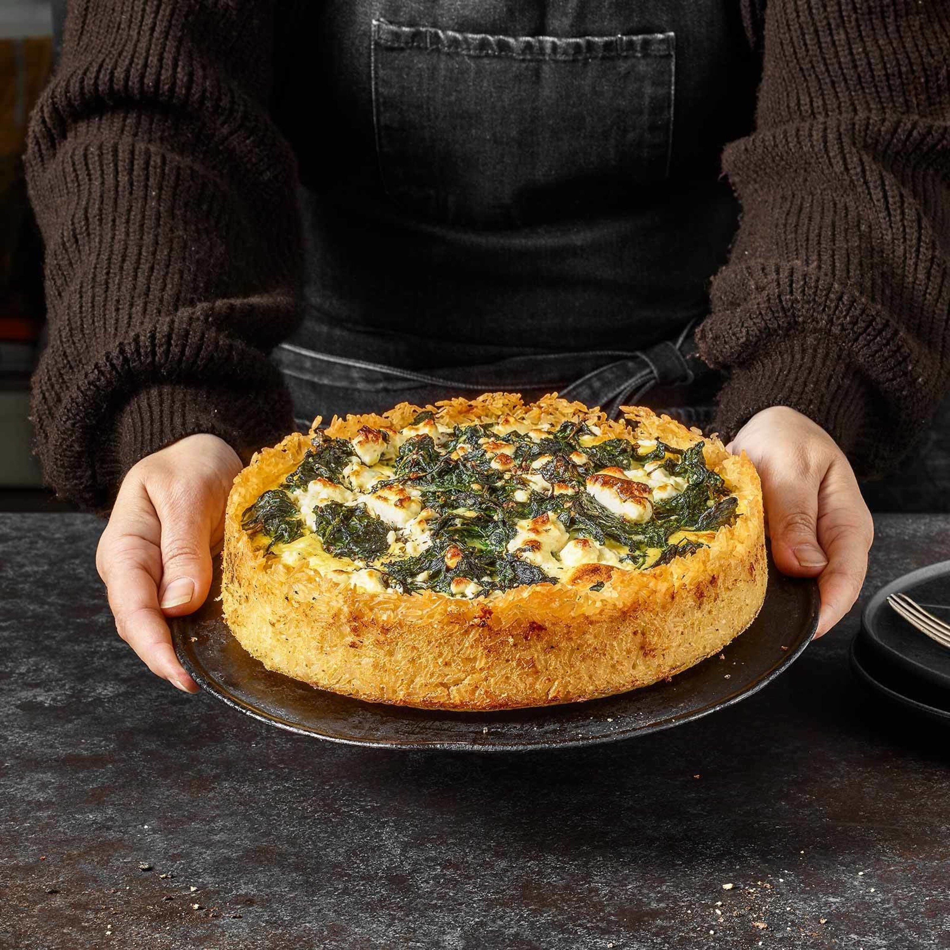 Spinat-Quiche mit knusprigem Reisboden
