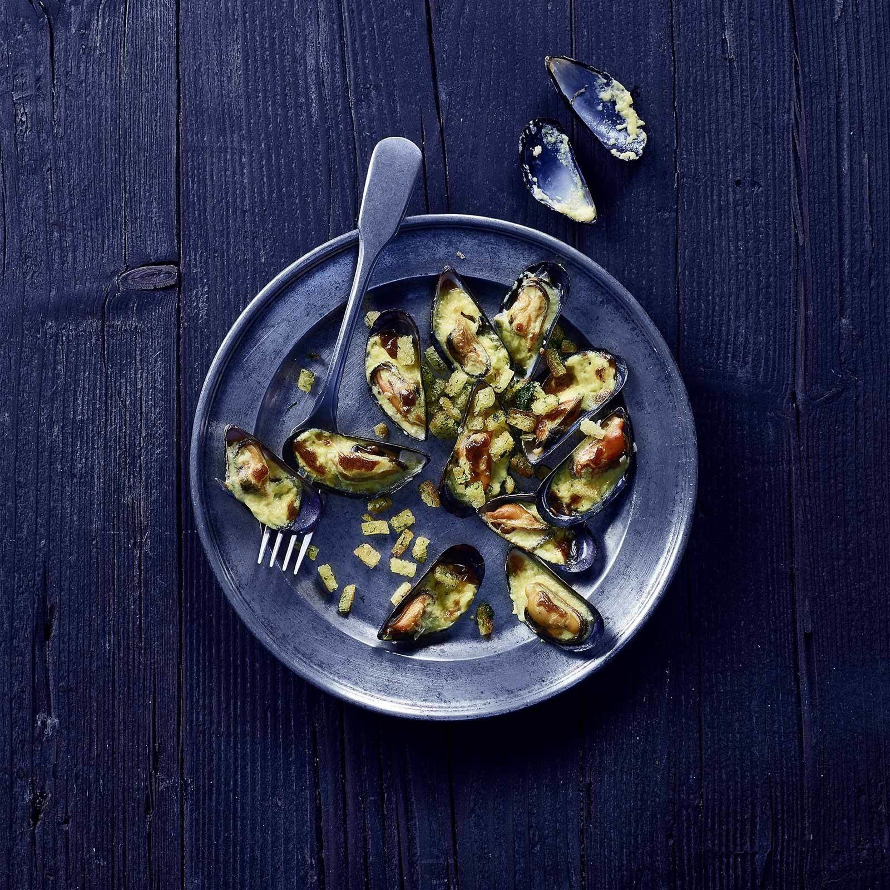 Moules gratinées