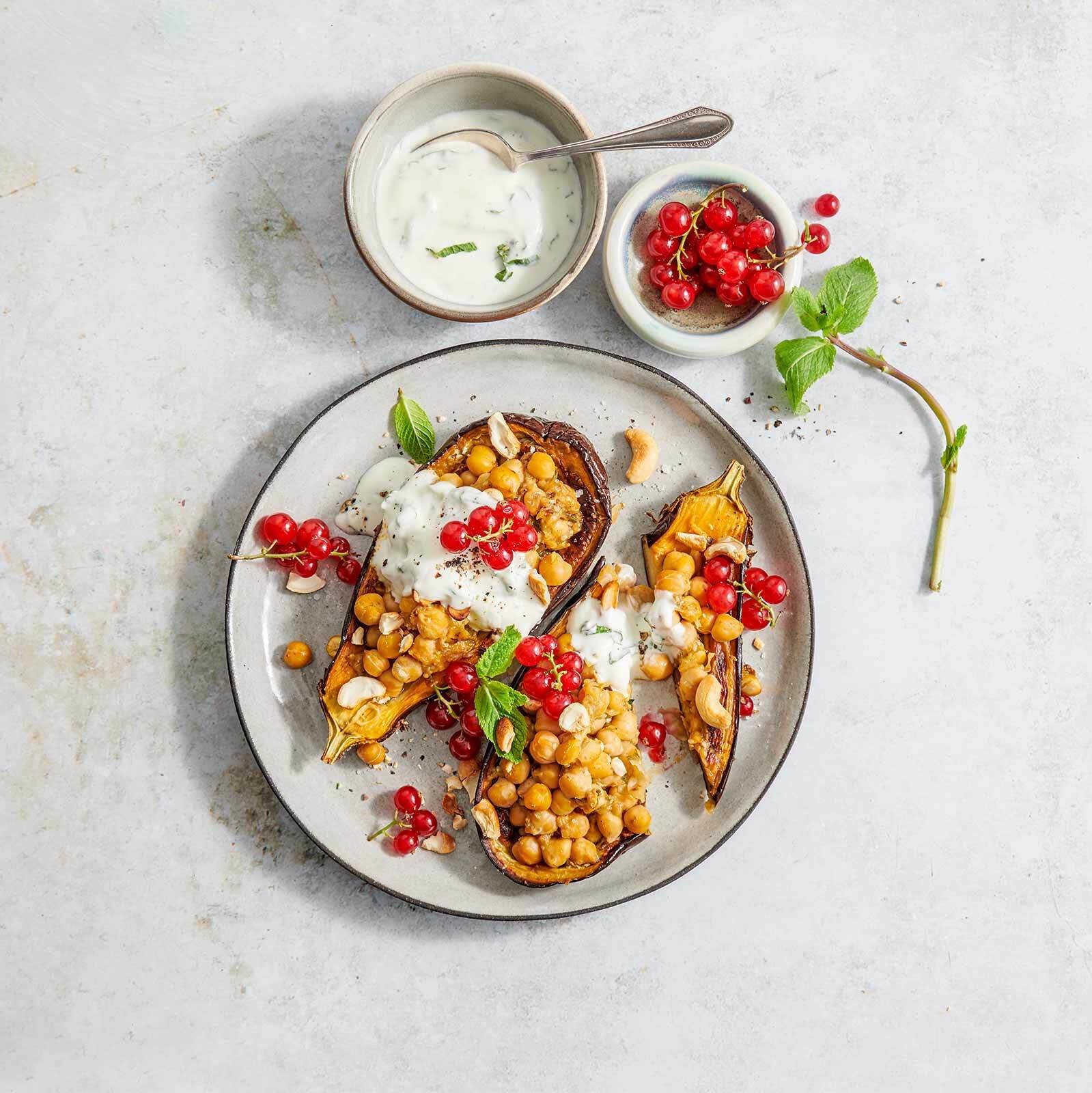 Aubergines farcies aux pois chiches