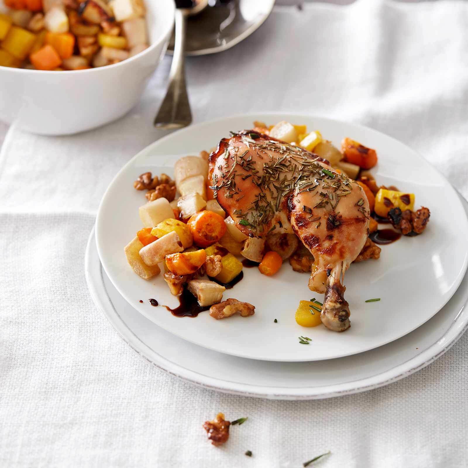 Pouletschenkel mit Rüebli-Gemüse