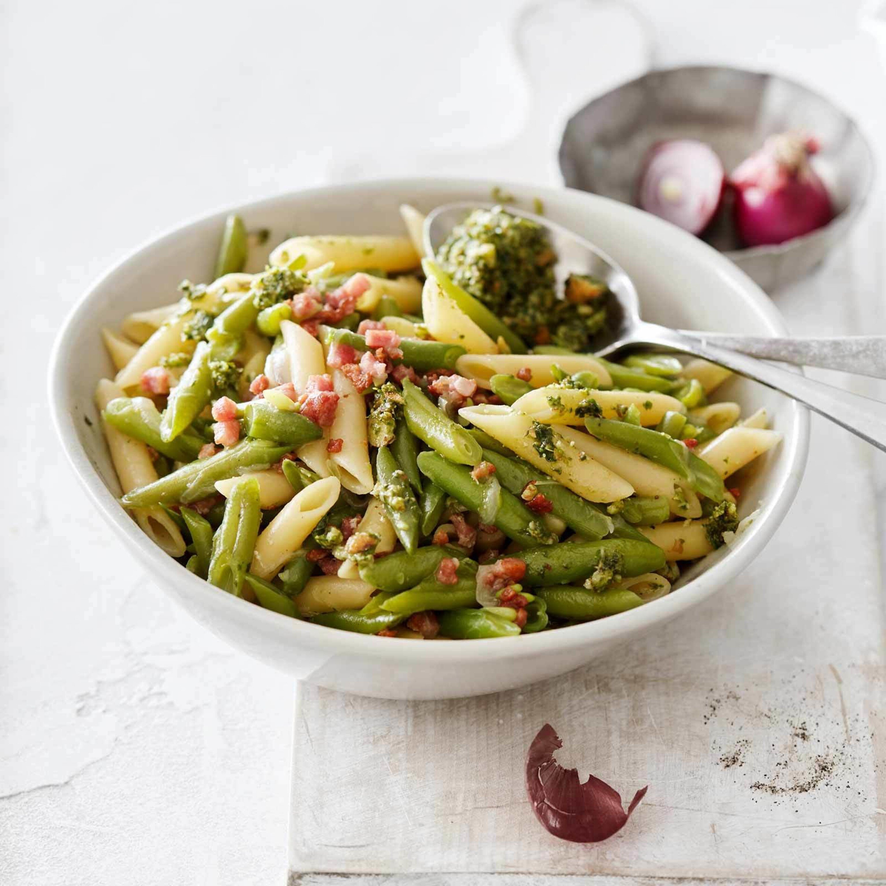 Bohnen-Penne mit Pesto