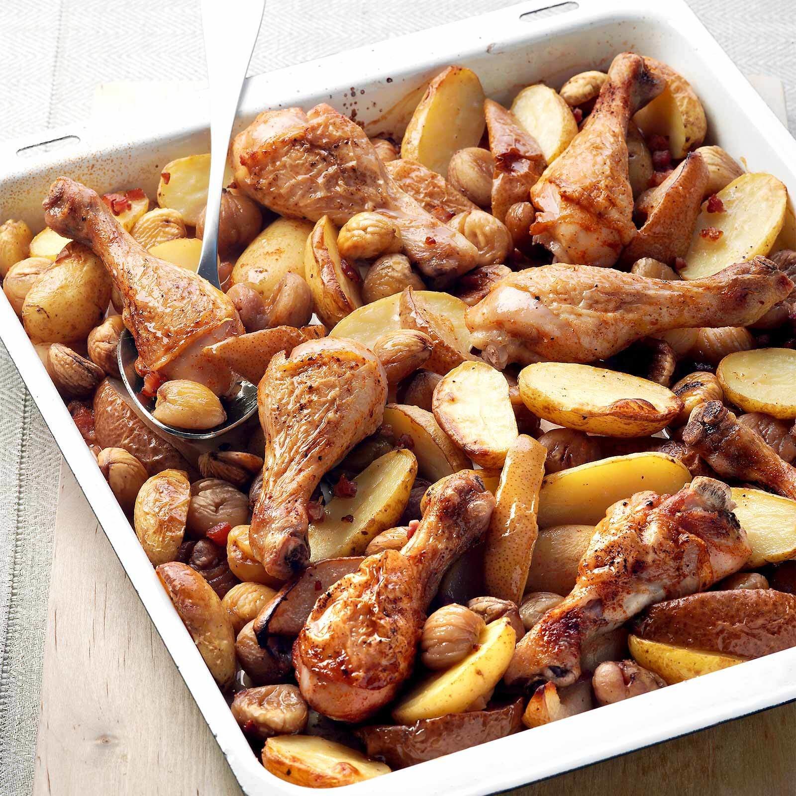 Kartoffeln und Poulet vom Blech