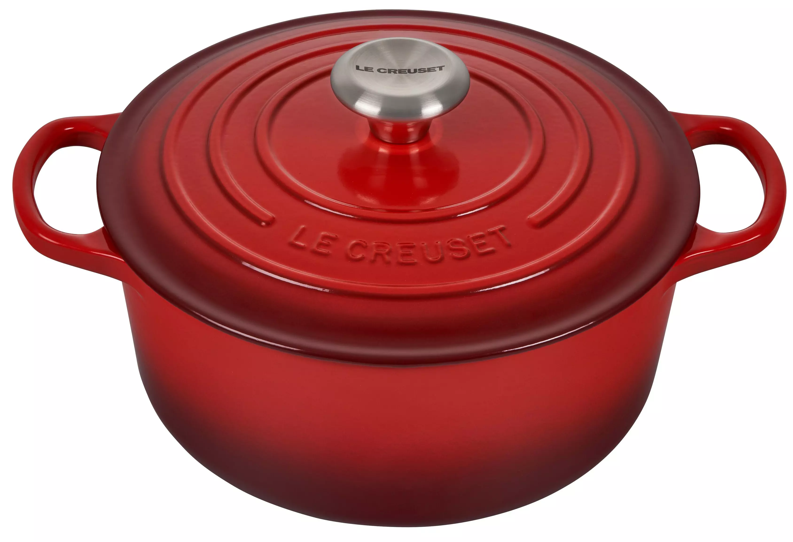 Signature Cocotte Ronde Basse En Fonte Émaillée,24Cm,3.1L,Cerise