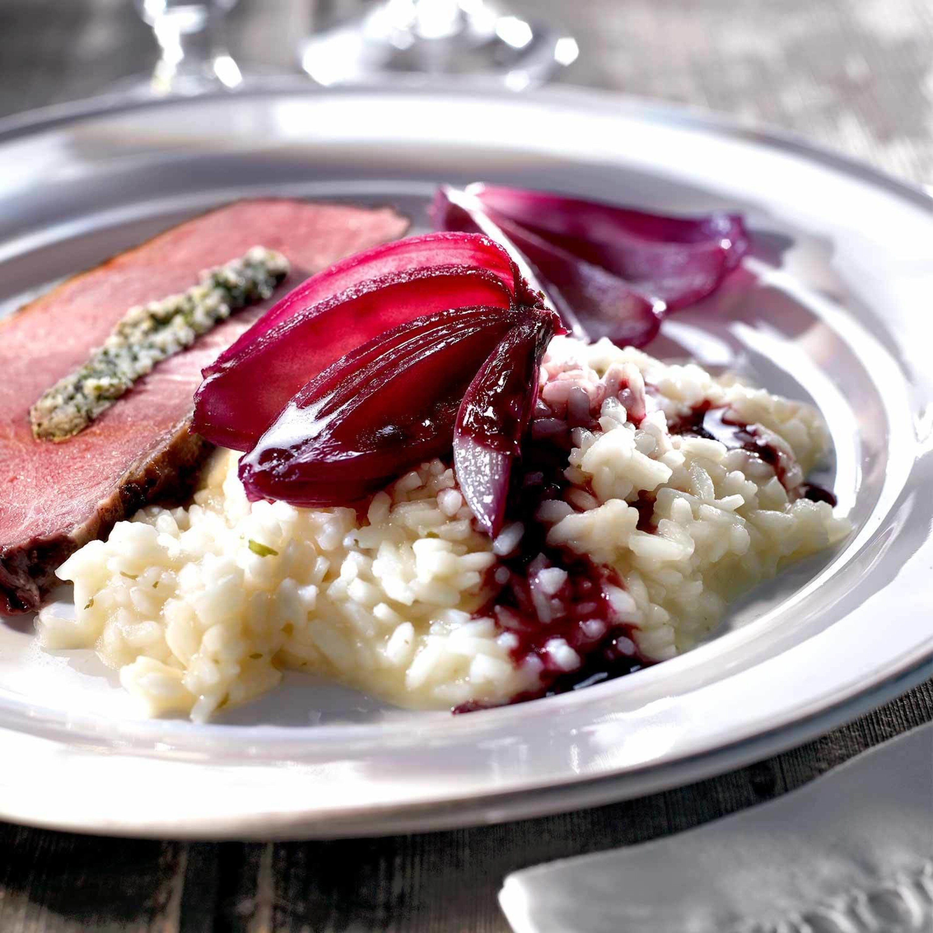Risotto aux oignons au vin rouge