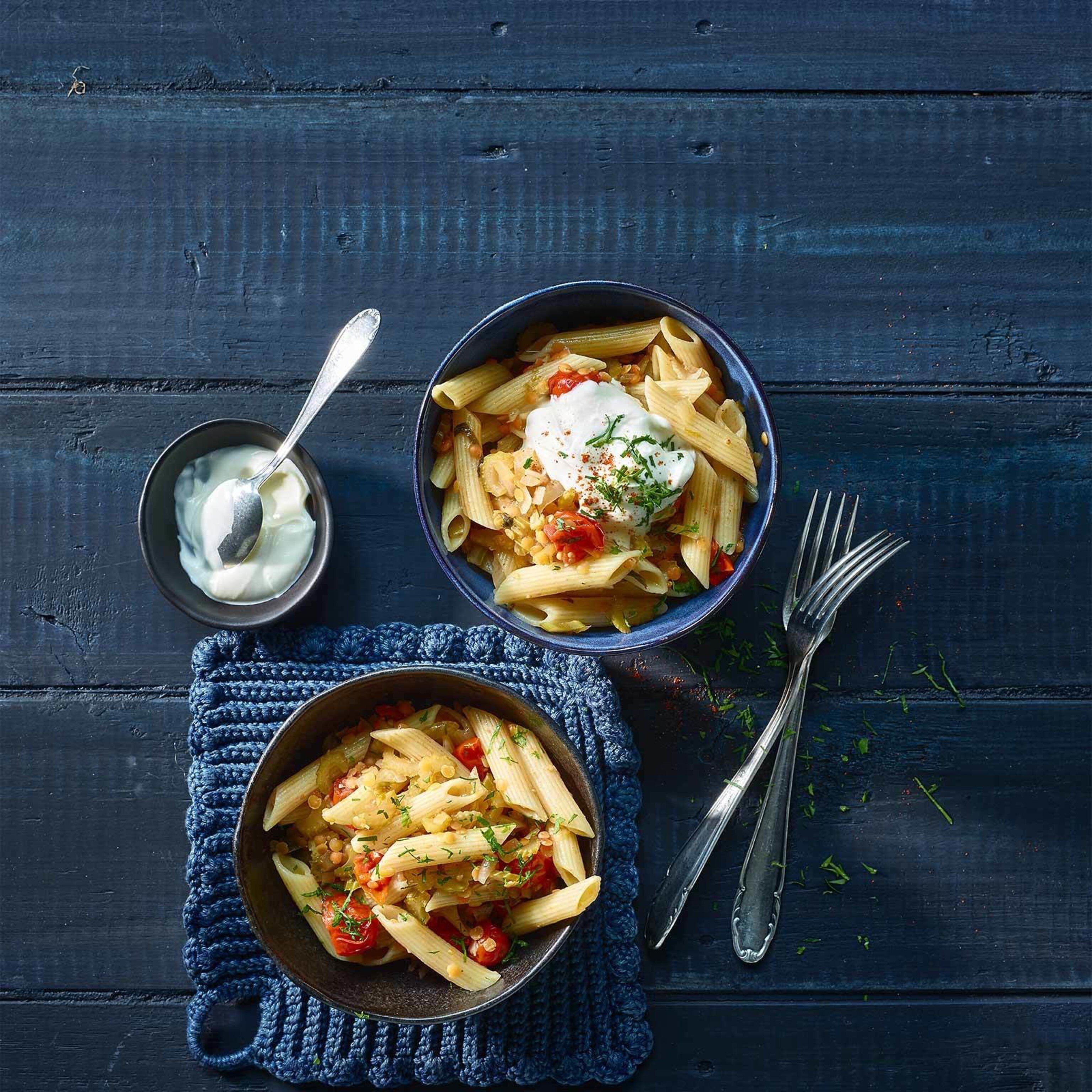 Penne mit Linsensauce