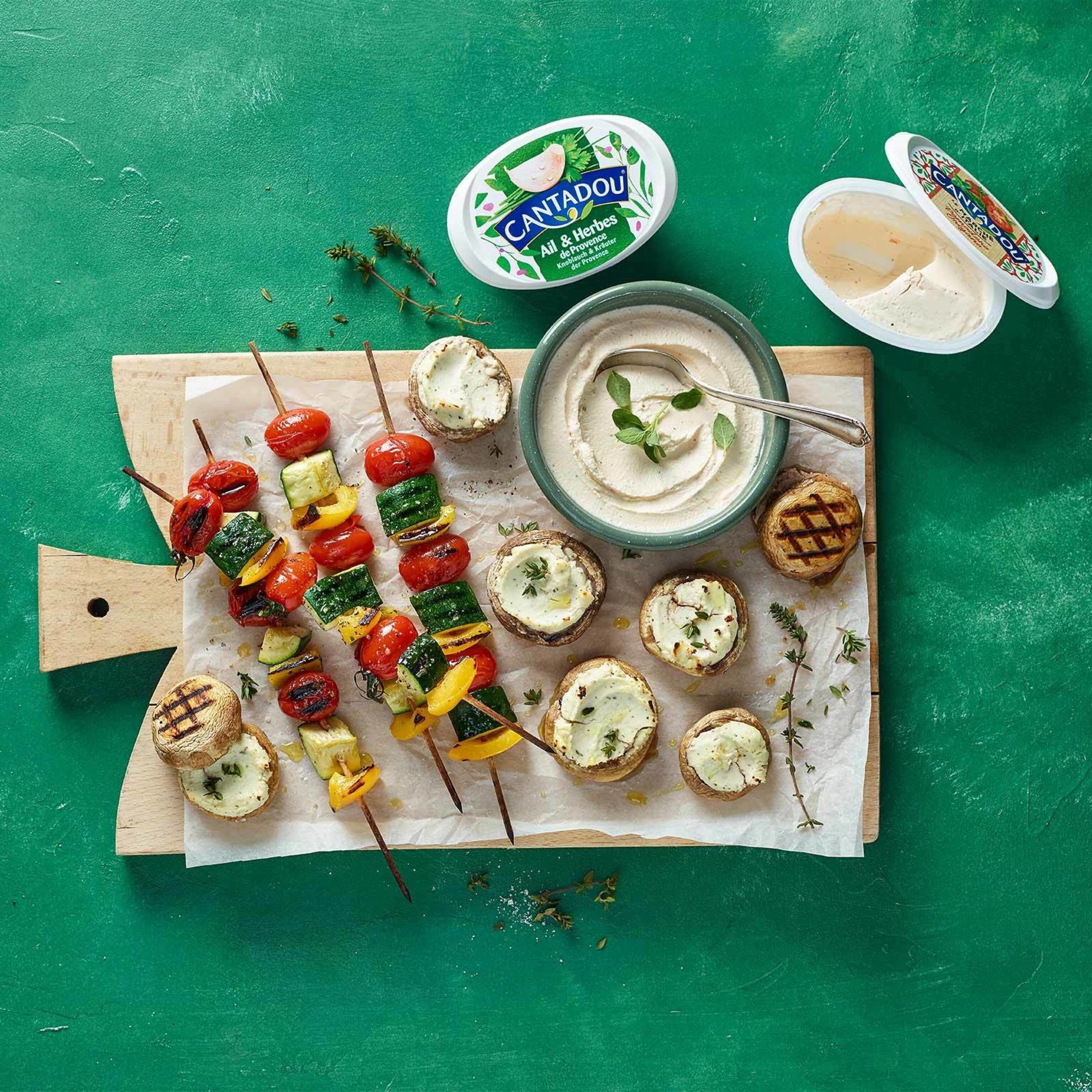 Champignons grillés farcis au Cantadou