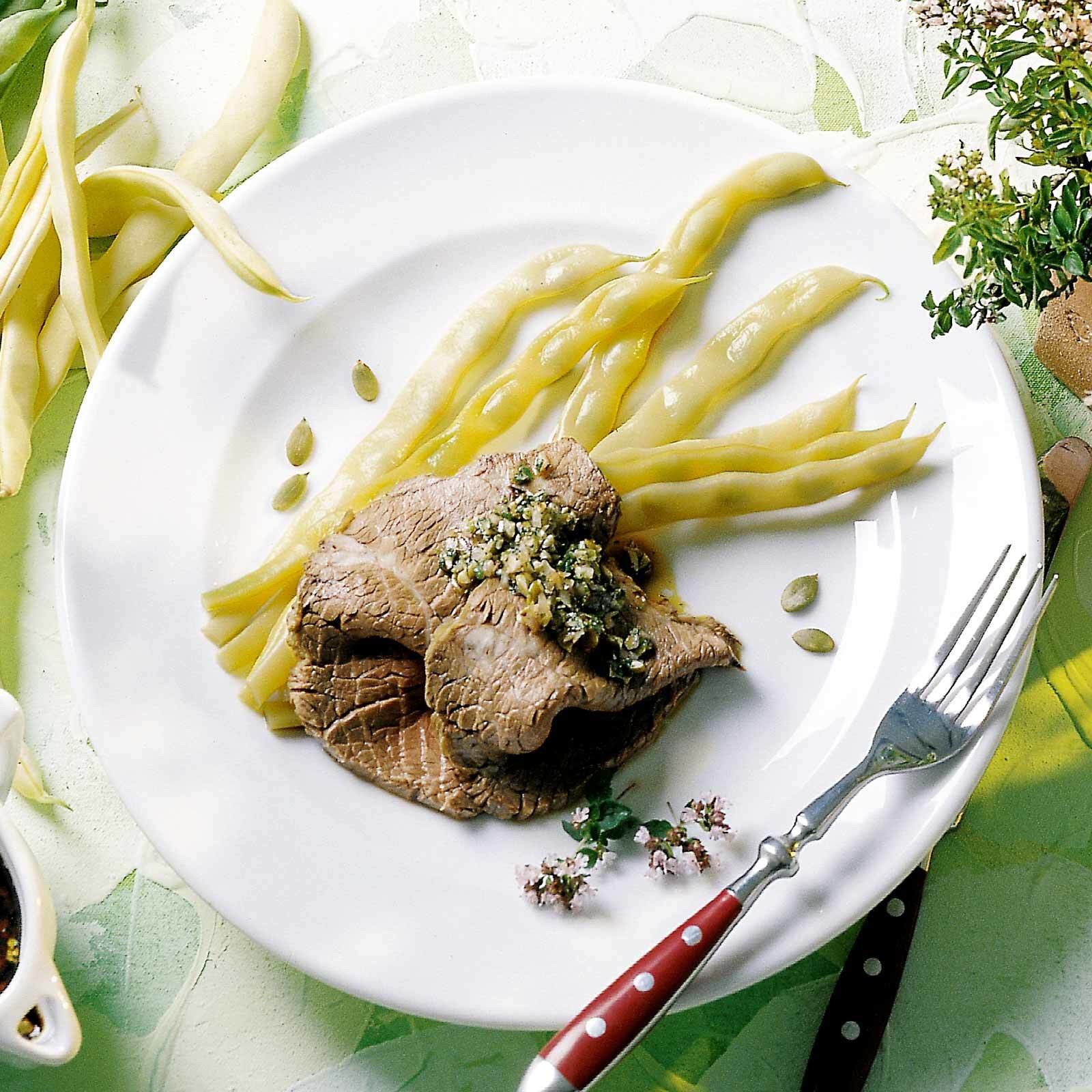 Boeuf bouilli au pistou de graines de potiron
