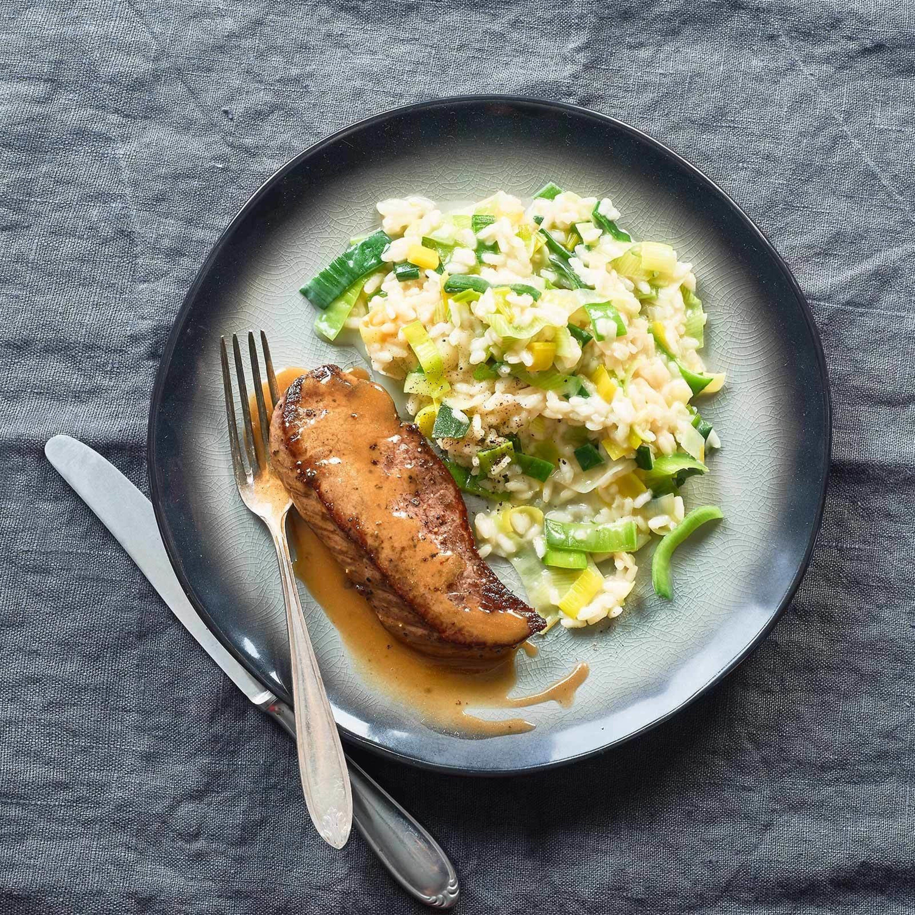 Hirschschnitzel mit Lauchrisotto