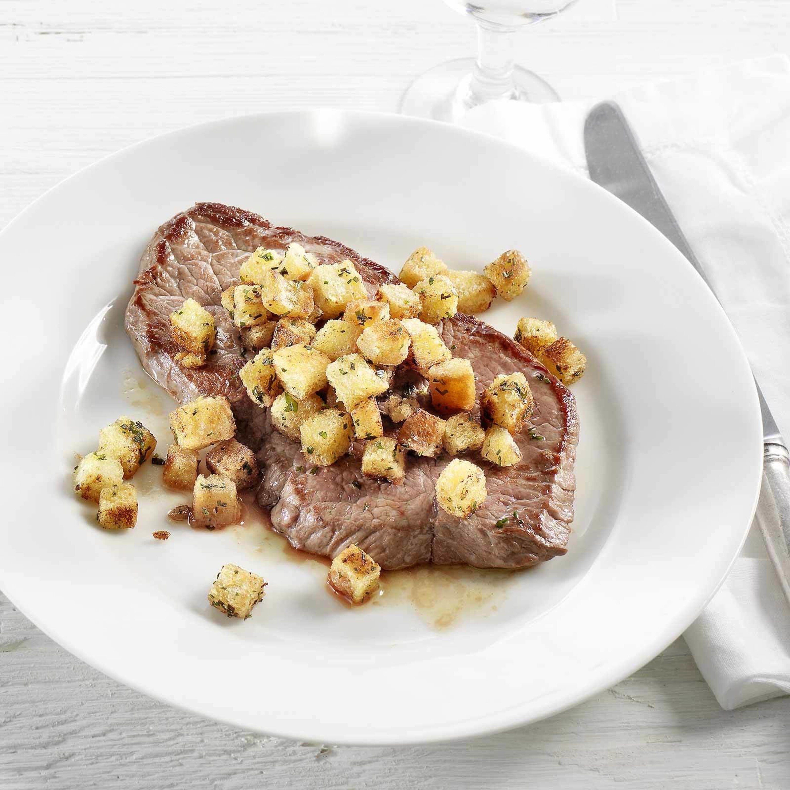 Huftplätzli mit Kräuter-Croûtons
