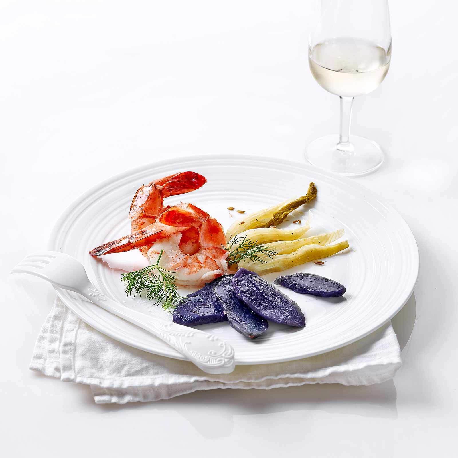 Riesencrevetten, Fenchel und Wachskartoffeln