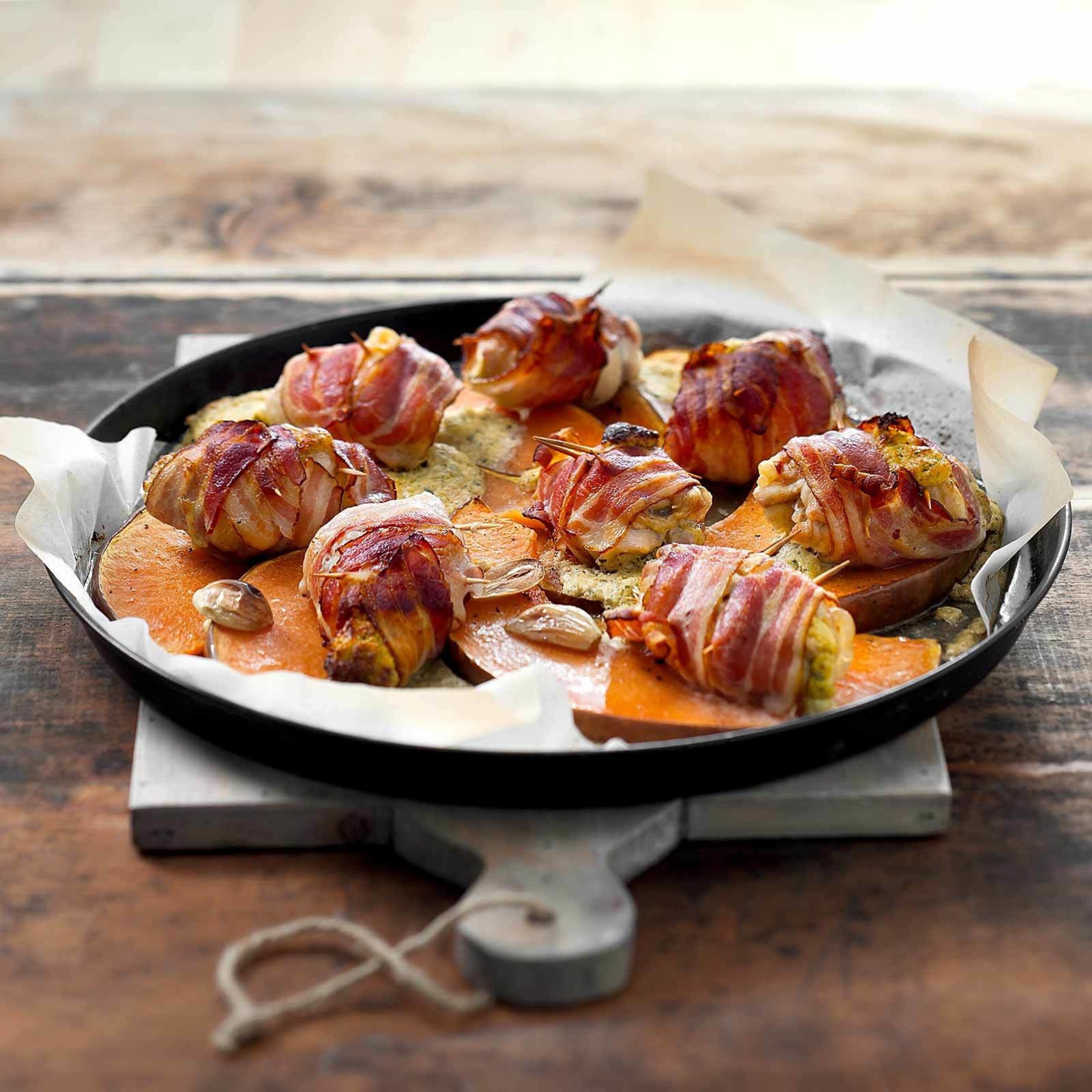 Cuisses de poulet sur tranches de courge