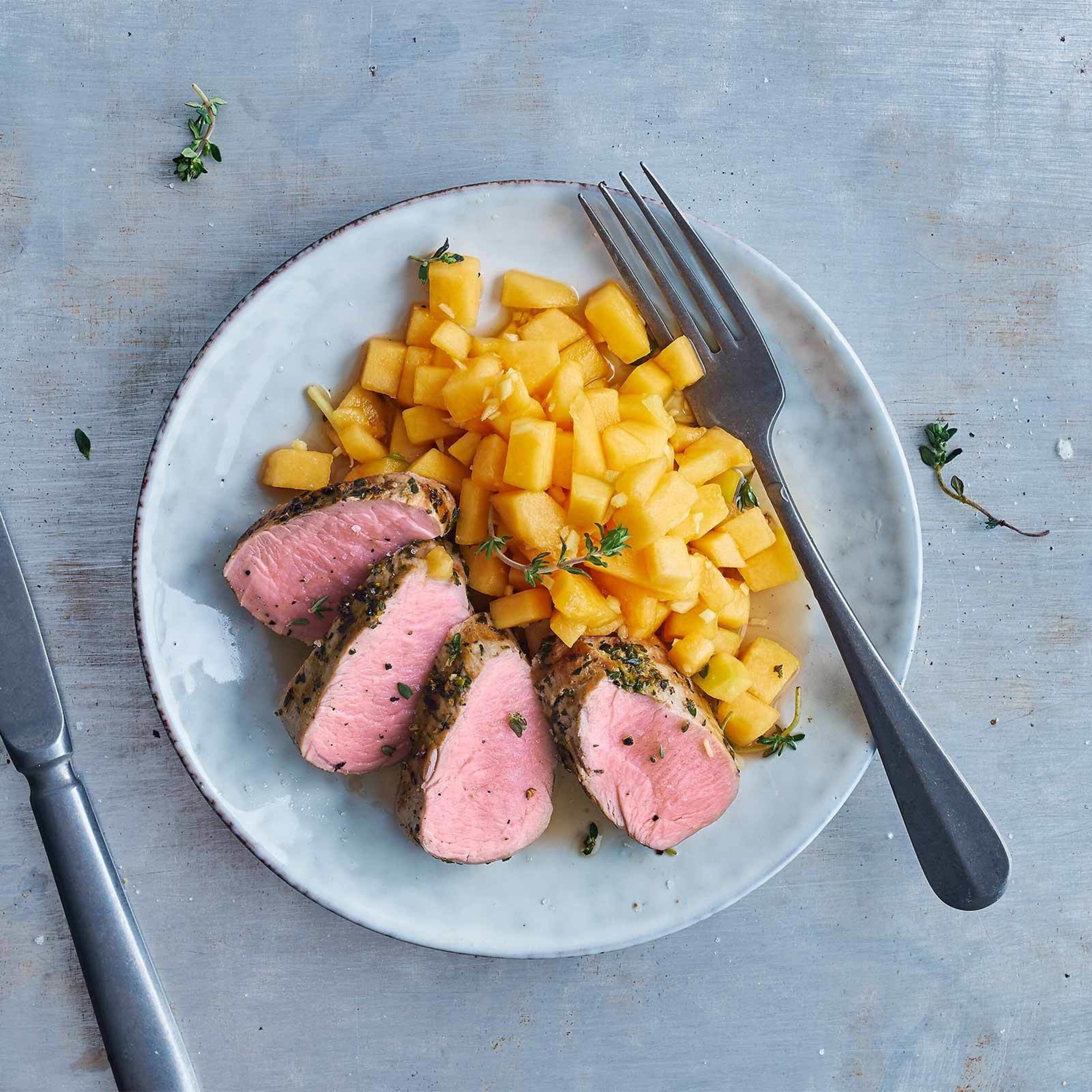 Schweinsfilet mit Melonensalat