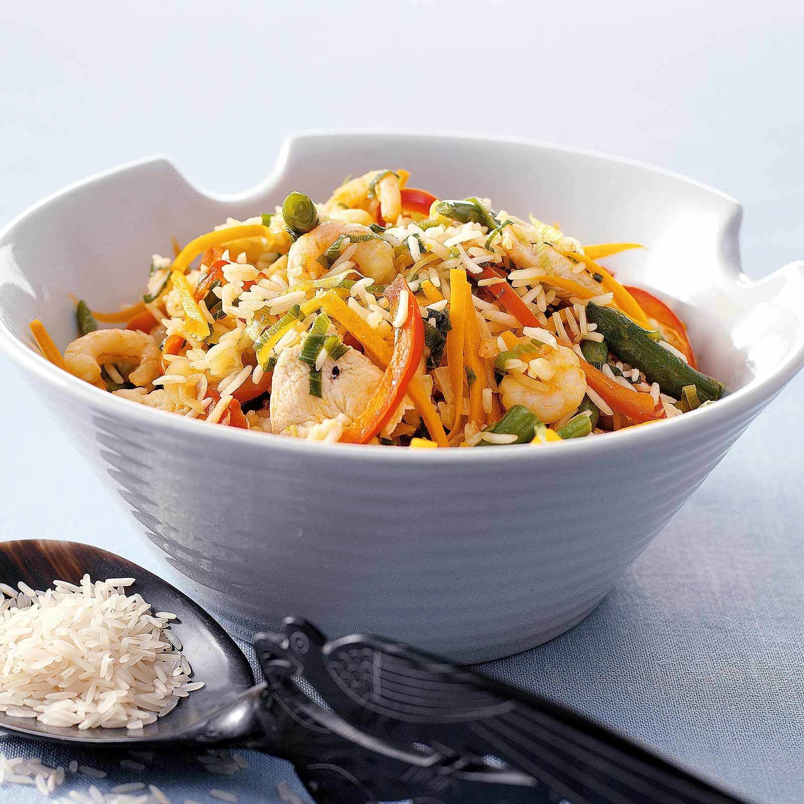 Nasi Goreng mit Poulet und Crevetten