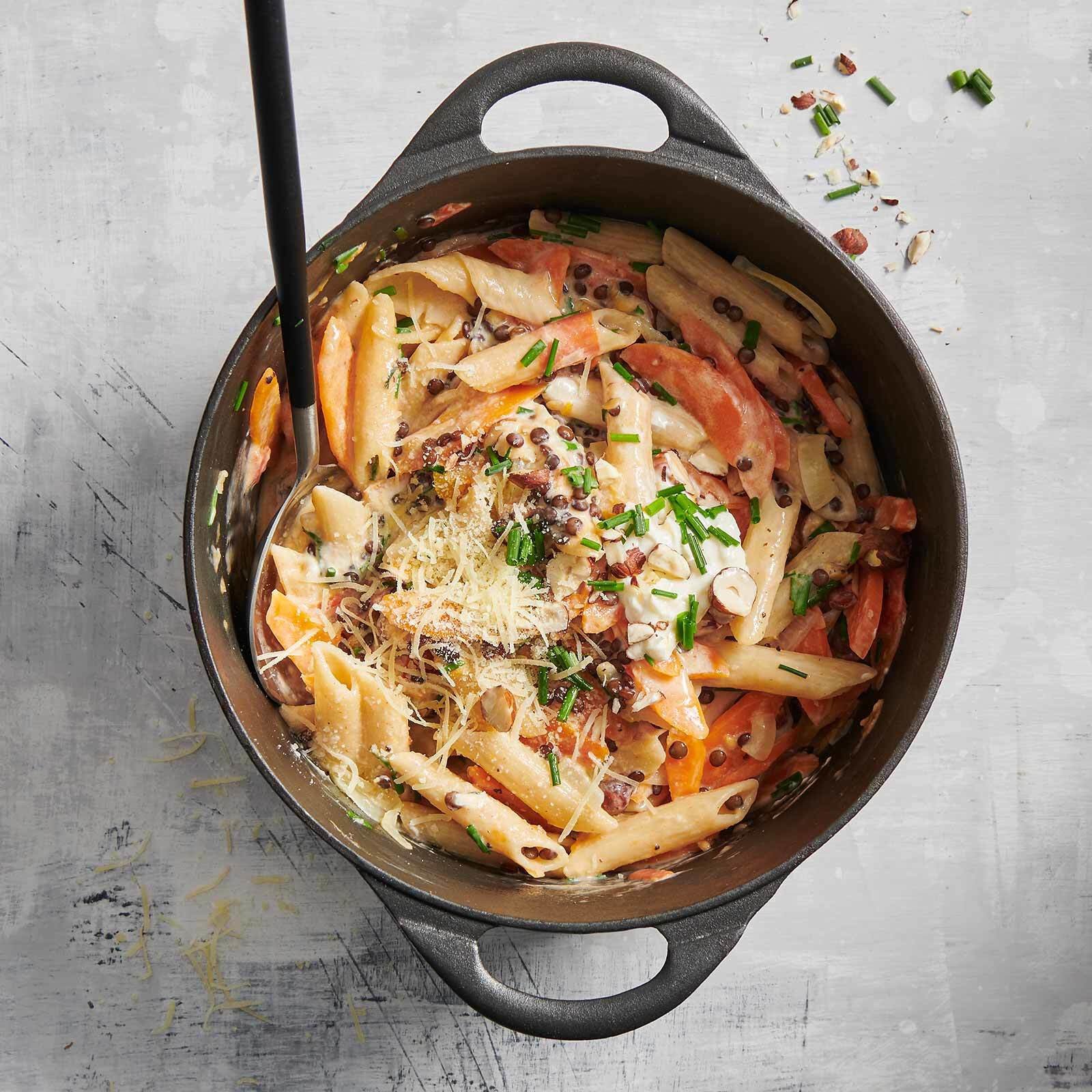 Cremige Pasta mit Linsen