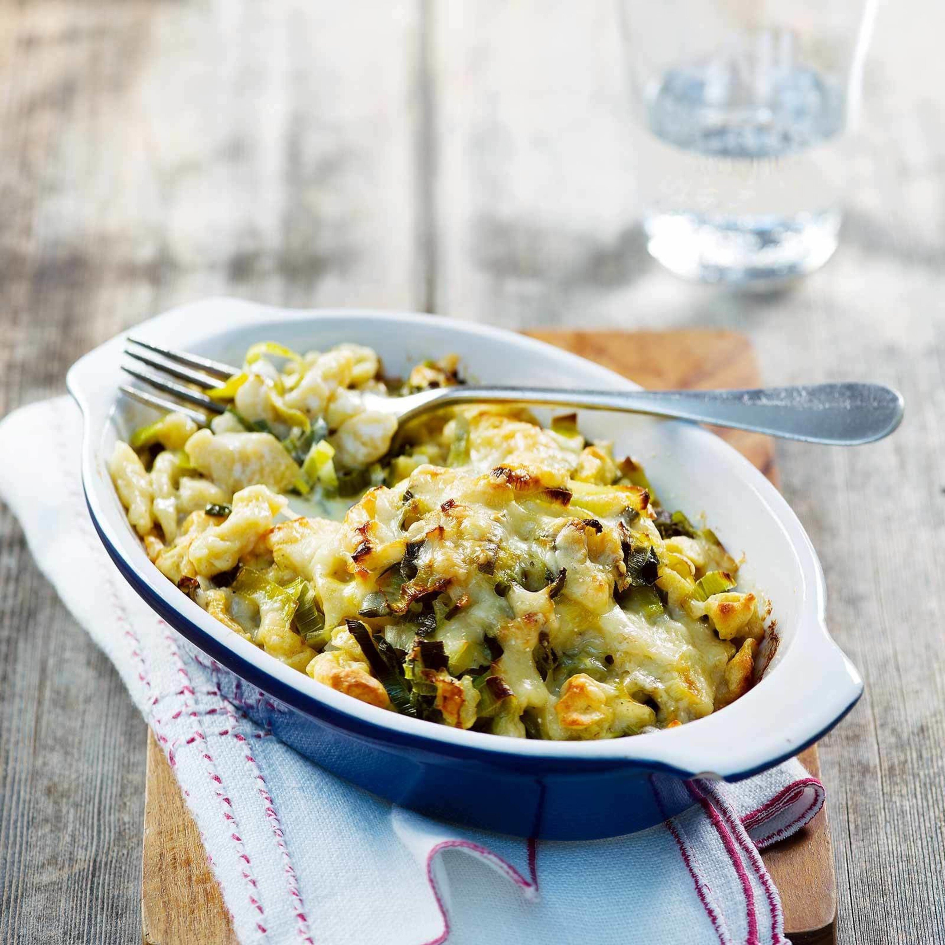 Gratin de spätzlis au poireau