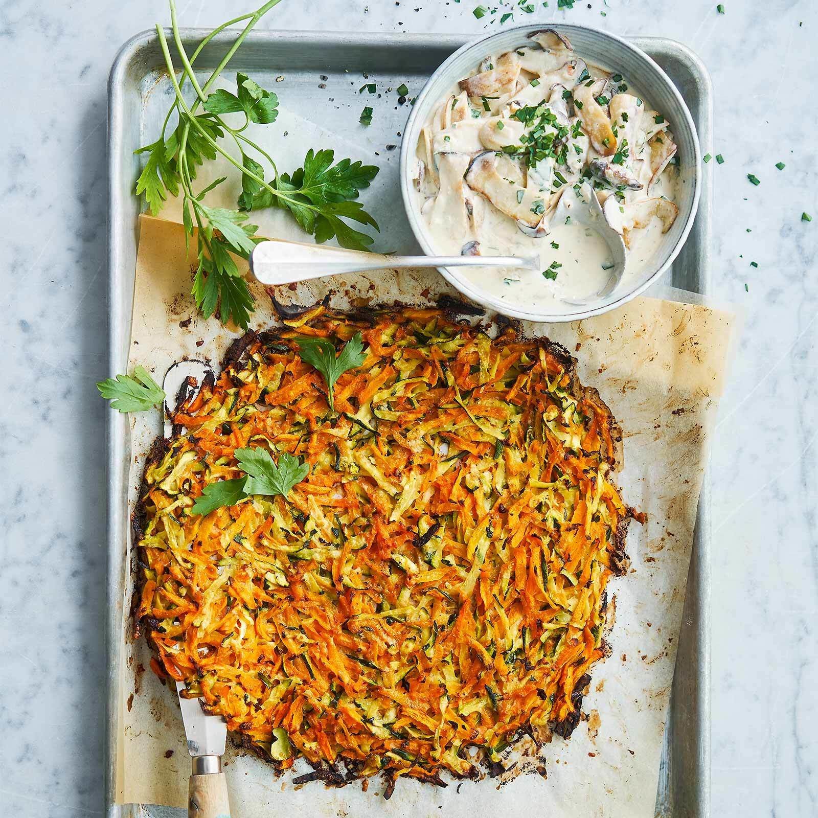 Gemüse-Rösti mit Pilzsauce