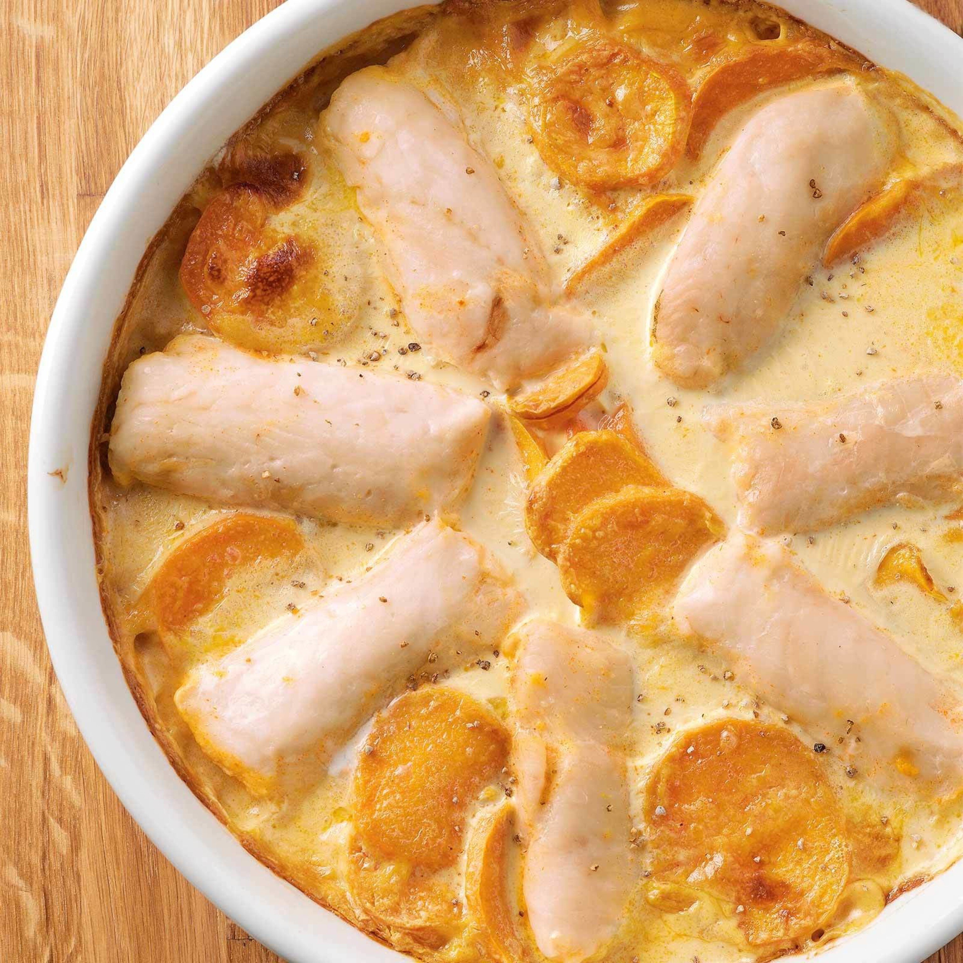 Süsskartoffel-Fisch-Gratin